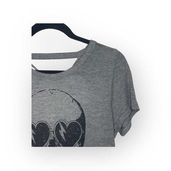 new Chaser ☻︎ Heart Eye Skull Draped Open Cross Back Tee T Shirt ☻ ︎Heather ☻︎ L - Picture 6 of 16